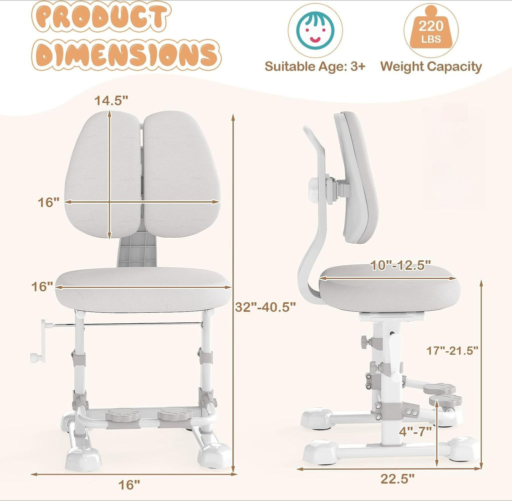 Gray Ergonomic Adjustable Kids Study Chair