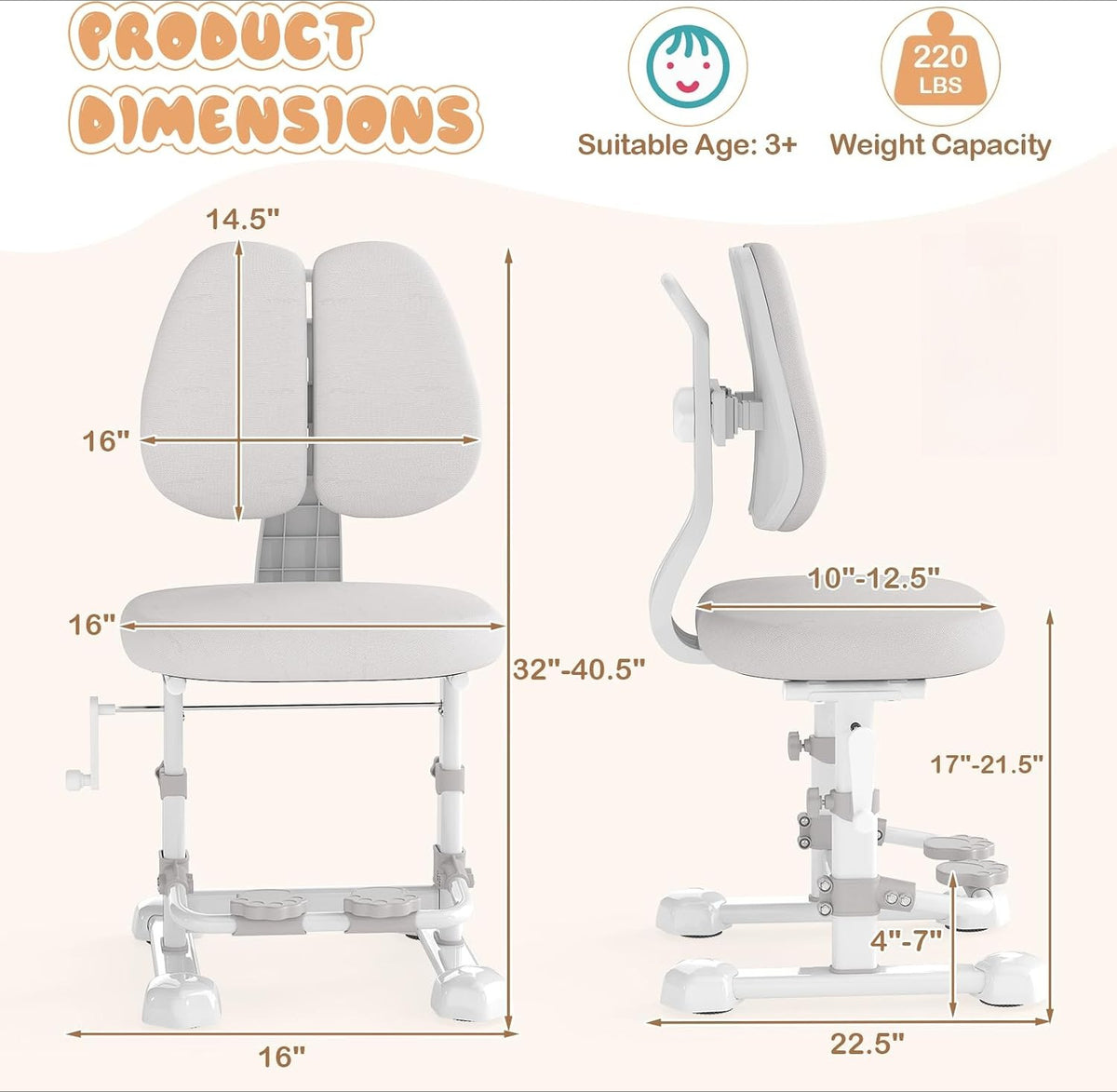 Gray Ergonomic Adjustable Kids Study Chair
