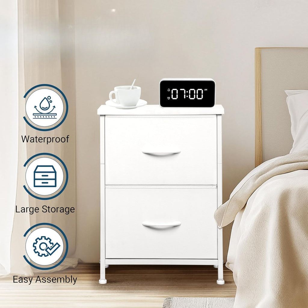 White Nightstand With 2 Fabric Drawers