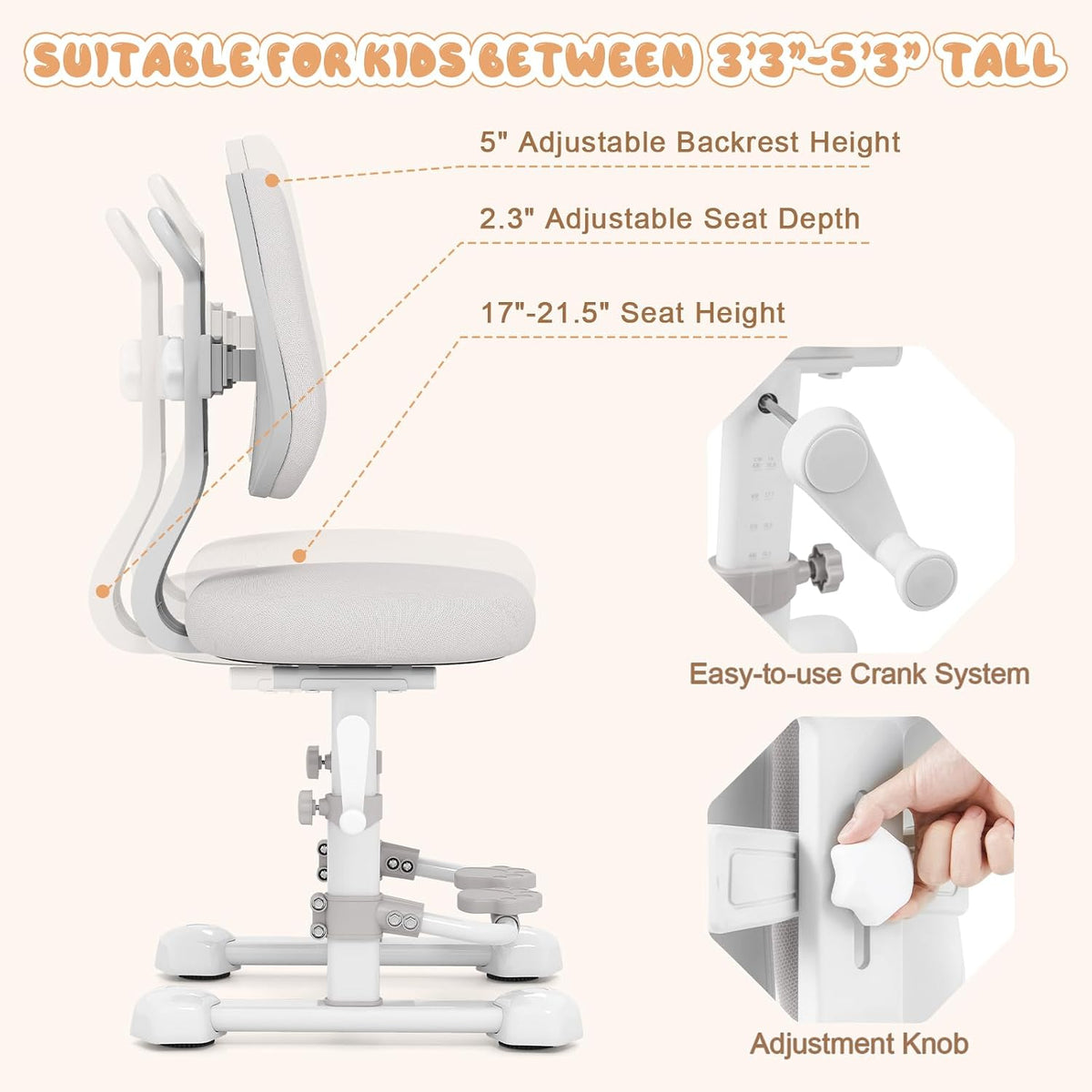 Gray Ergonomic Adjustable Kids Study Chair