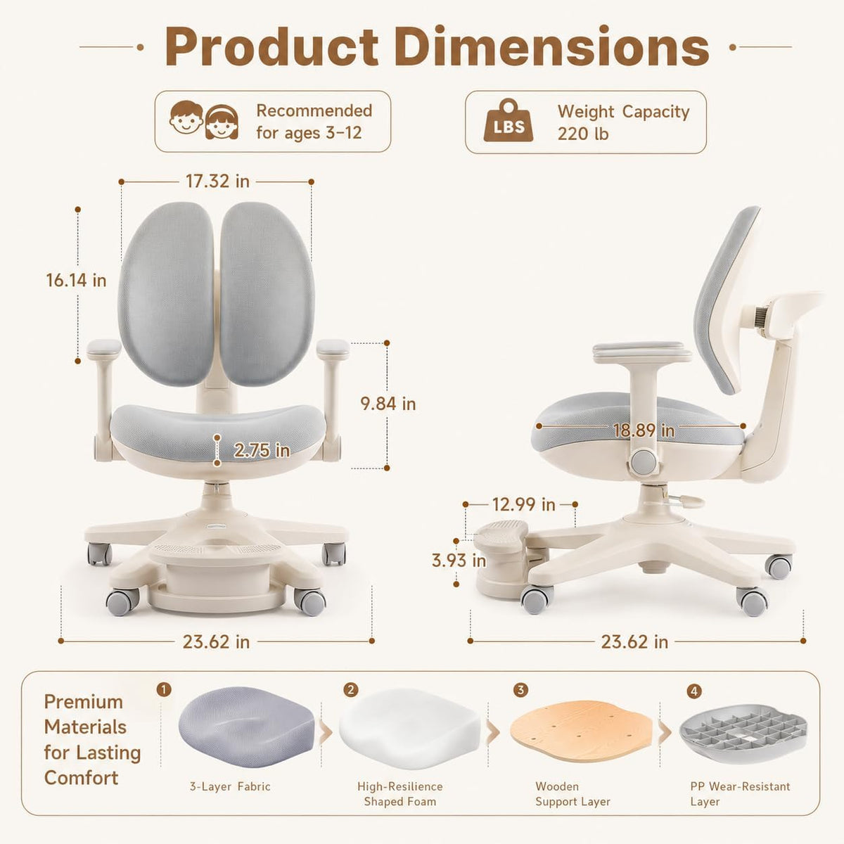 Ergonomic Adjustable Kids Study Desk Chair
