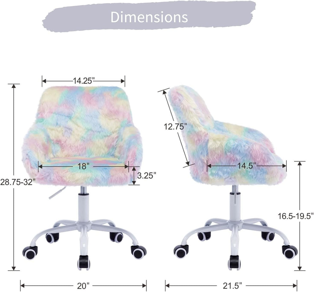 Rainbow Faux Fur Swivel Kids Study Chair