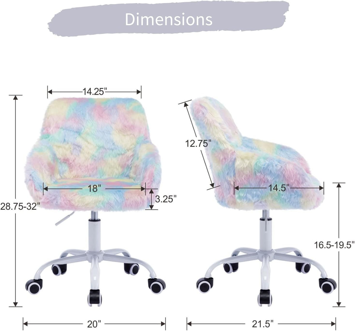 Rainbow Faux Fur Swivel Kids Study Chair