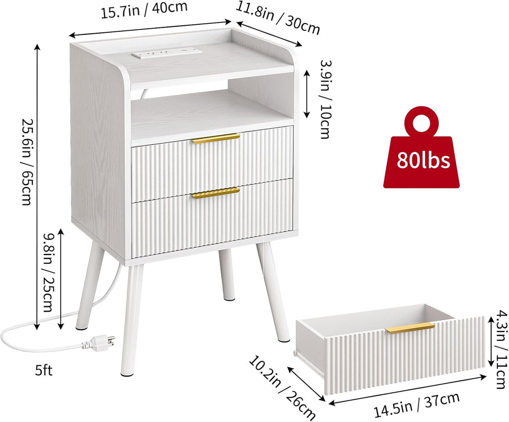 White Nightstand With Charging Station
