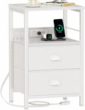 White Nightstand With Charging Storage Drawers