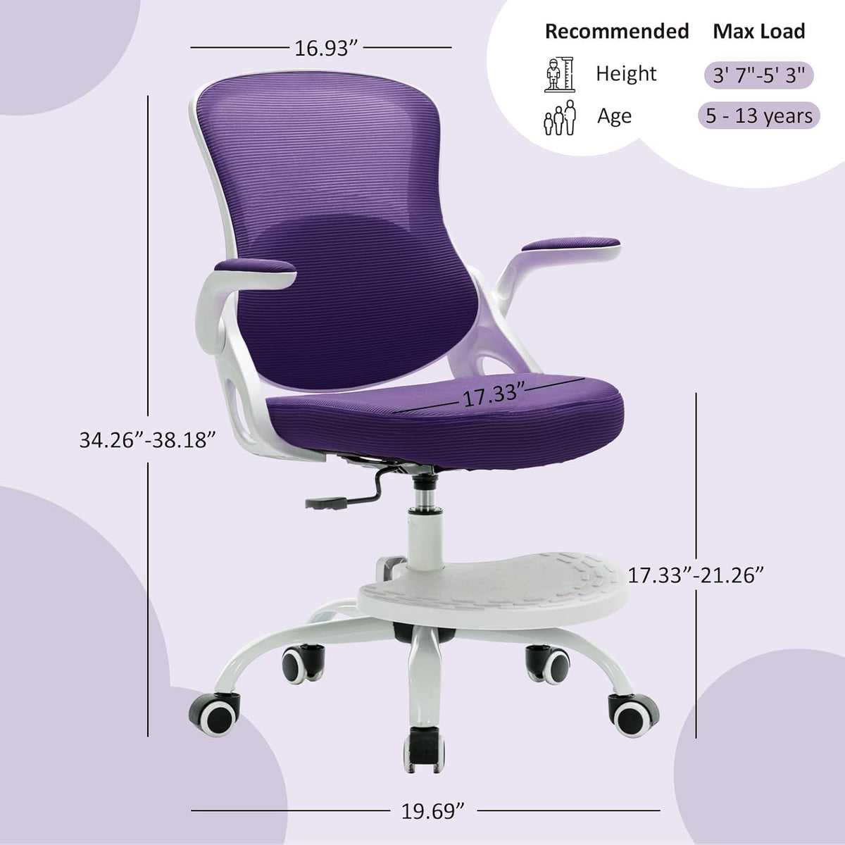 Purple Mesh Swivel Ergonomic Kids Chair