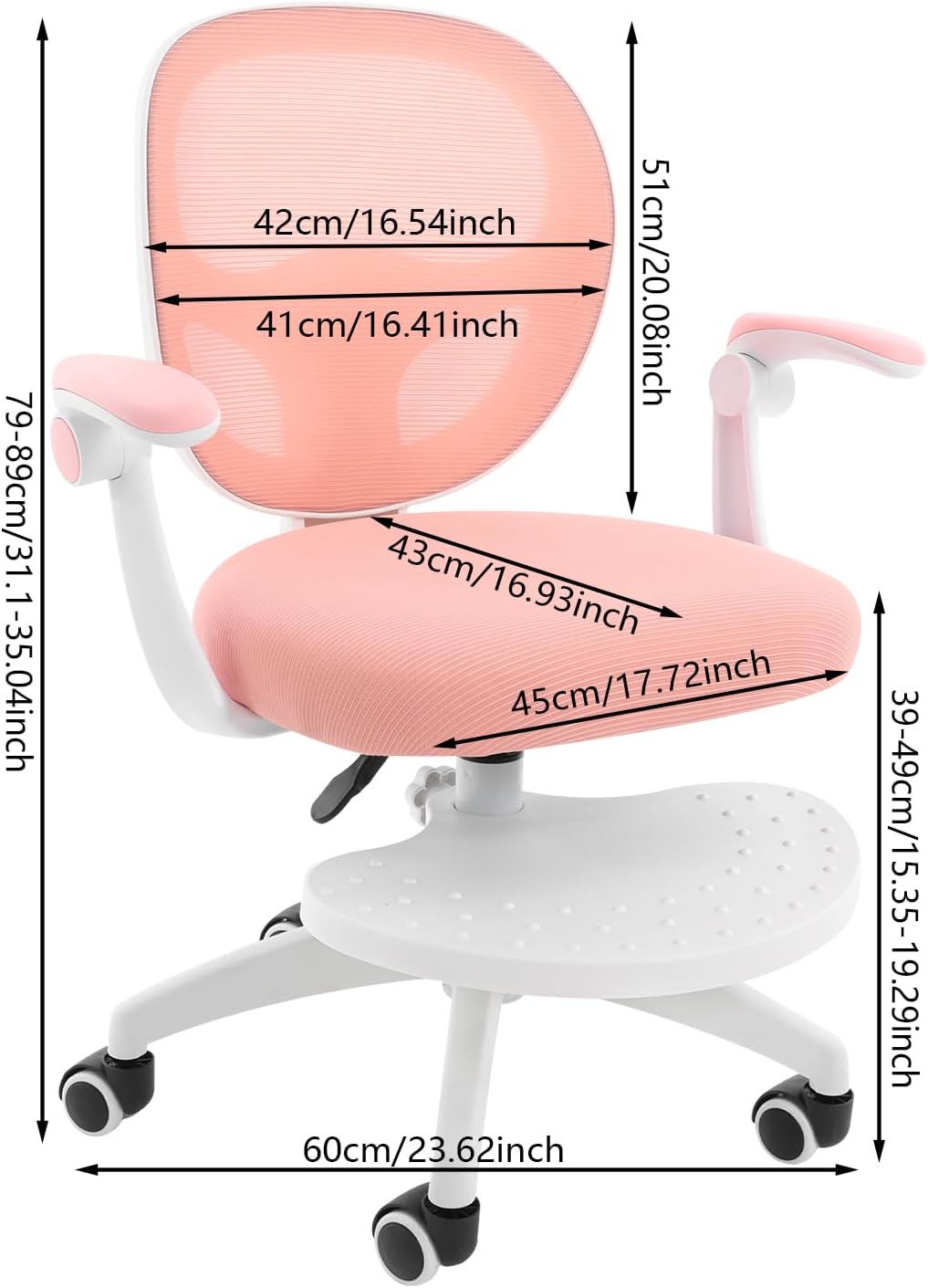 Pink Ergonomic Rolling Kids Study Office Chair
