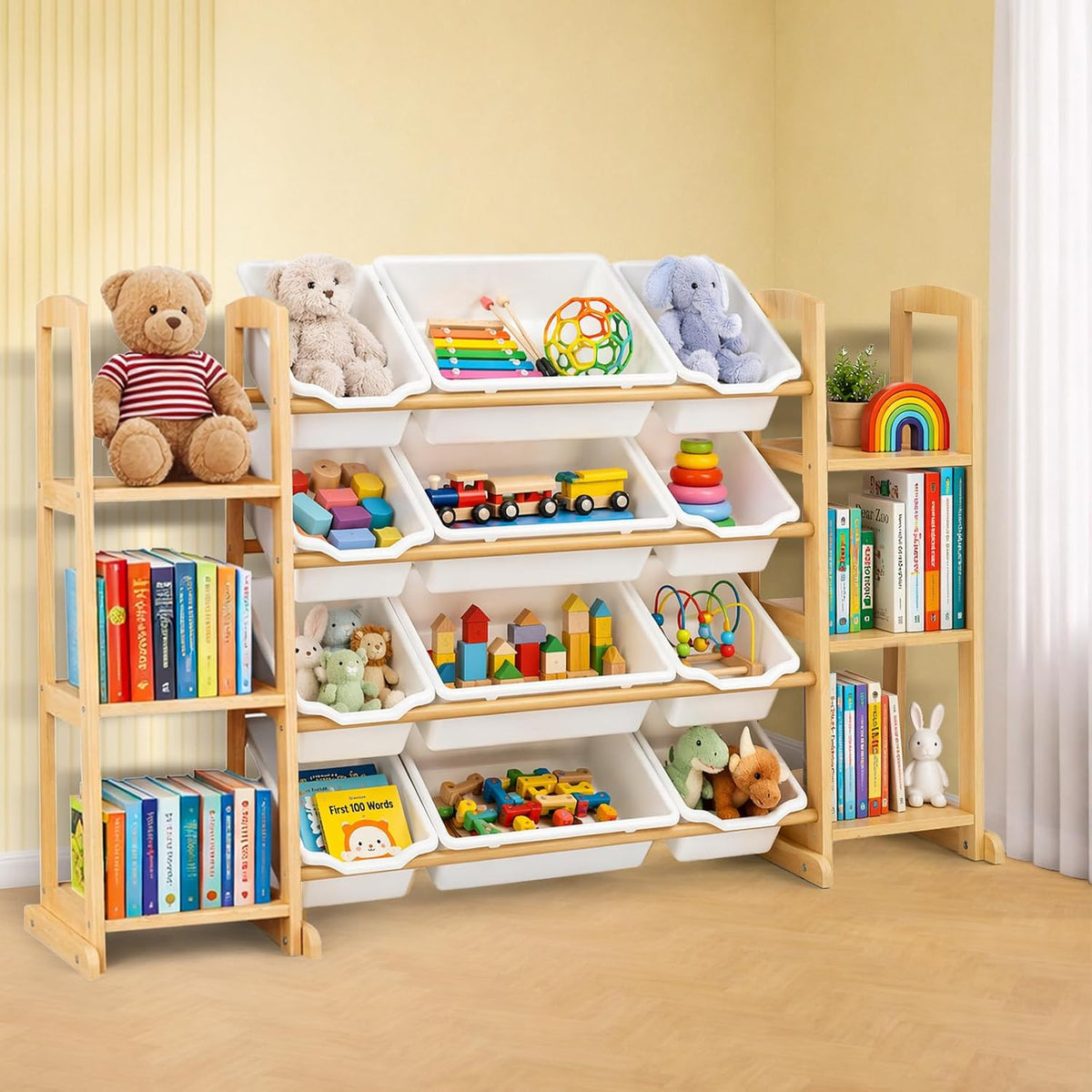 White Wooden Kids Toy Organizer Bookshelf