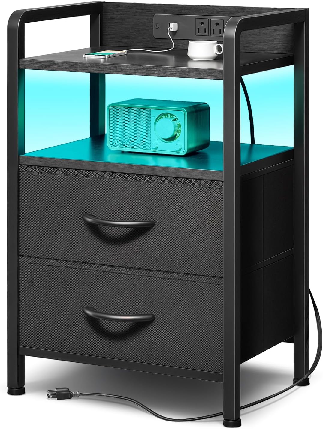Black Nightstand With LED Charging Station
