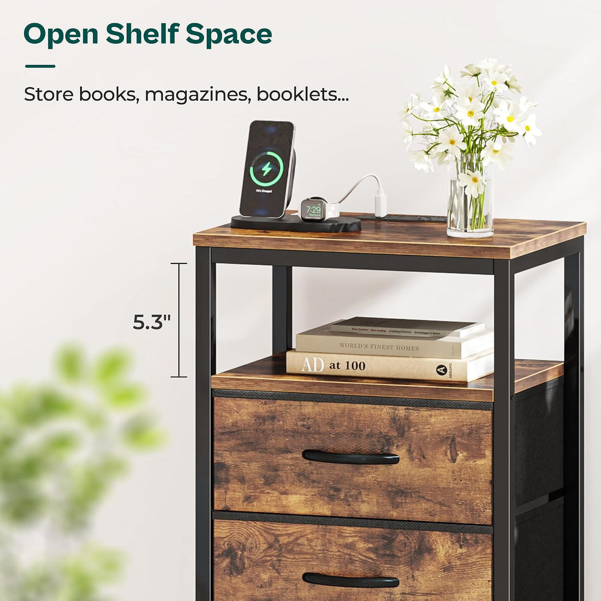 Tall Nightstand With Charging Station