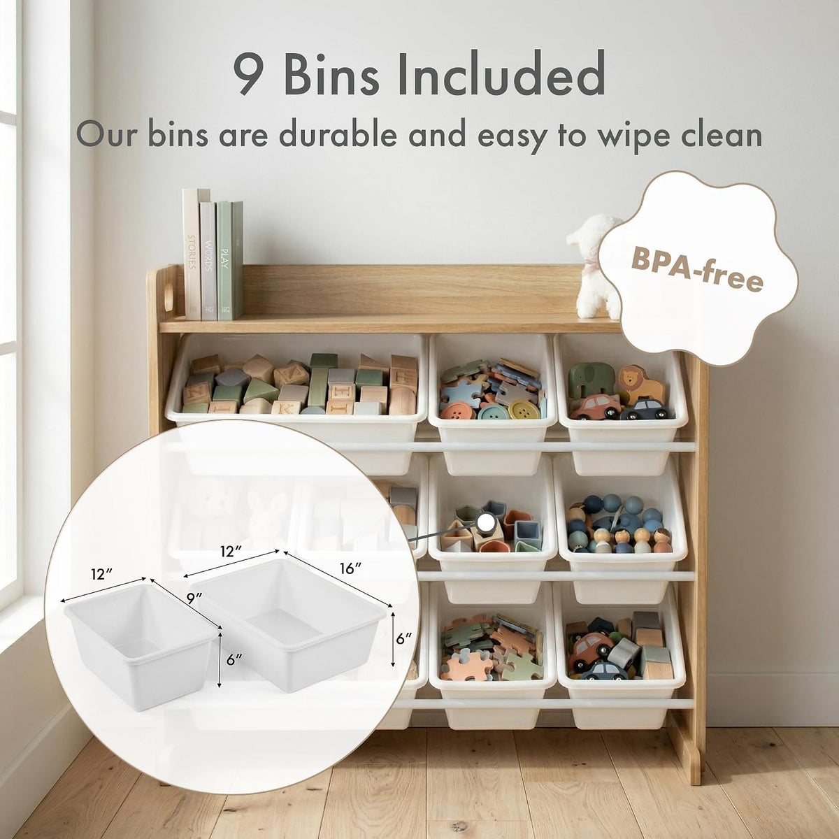 3‑Tier Kids Toy Organizer With 9 Bins