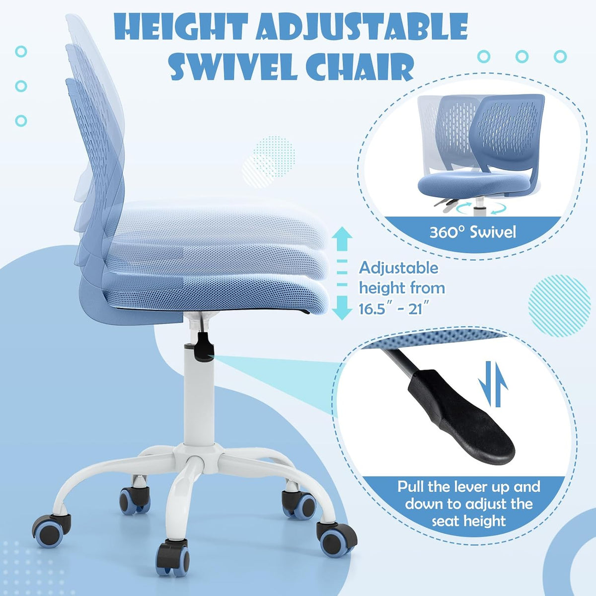 Mesh Adjustable Swivel Kids Study Desk Chair