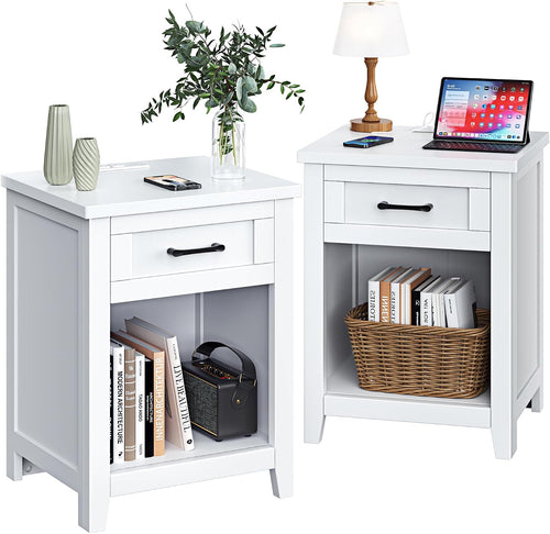 2‑Pack Farmhouse Nightstands With Charging Station