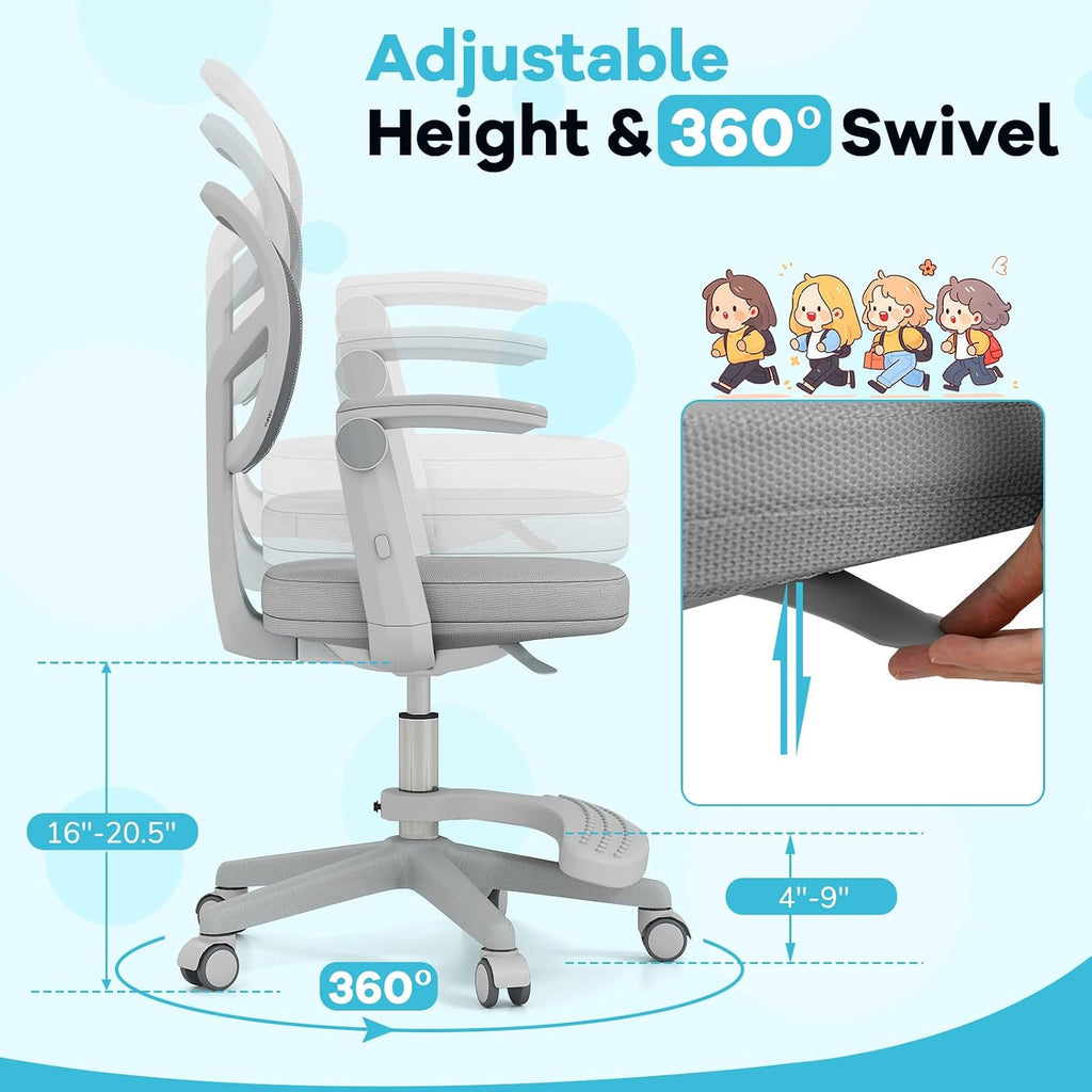 Gray Swivel Ergonomic Rolling Kids Desk Chair