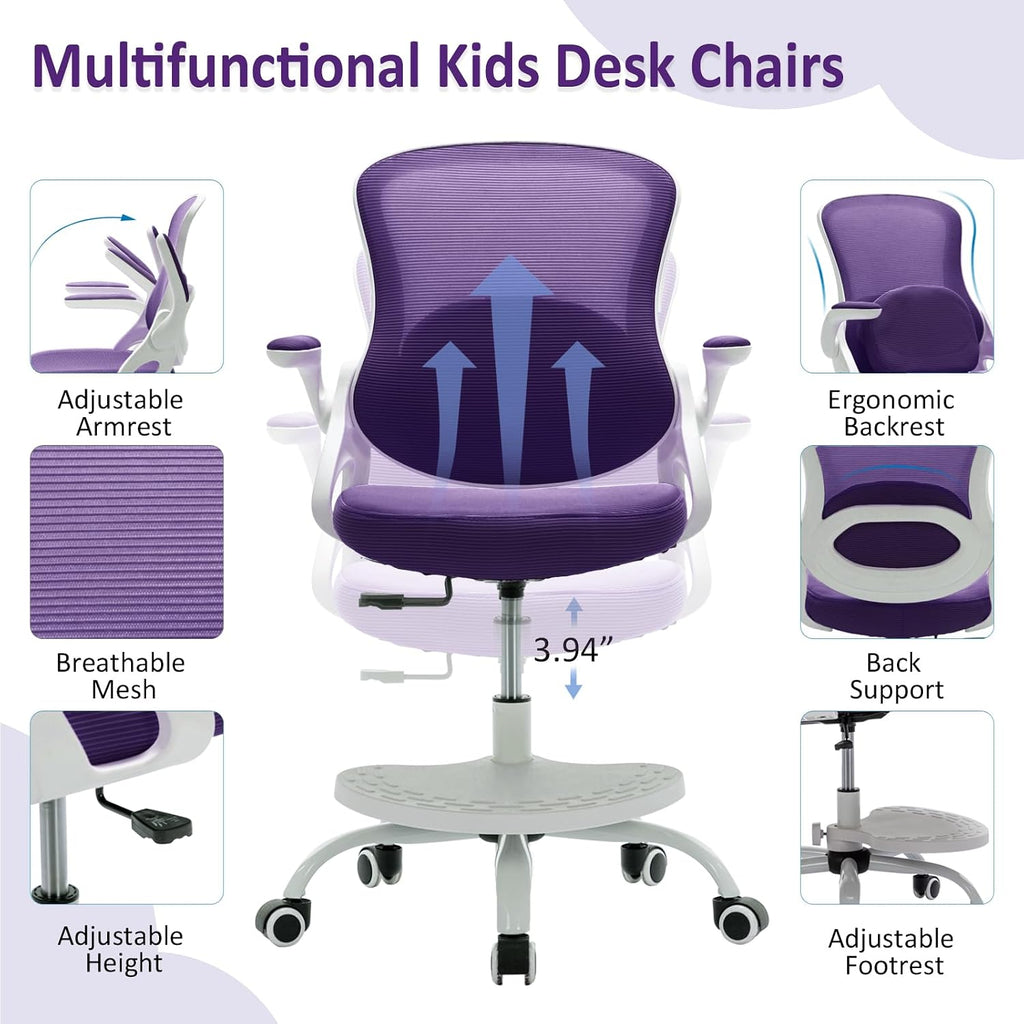 Purple Mesh Swivel Ergonomic Kids Chair