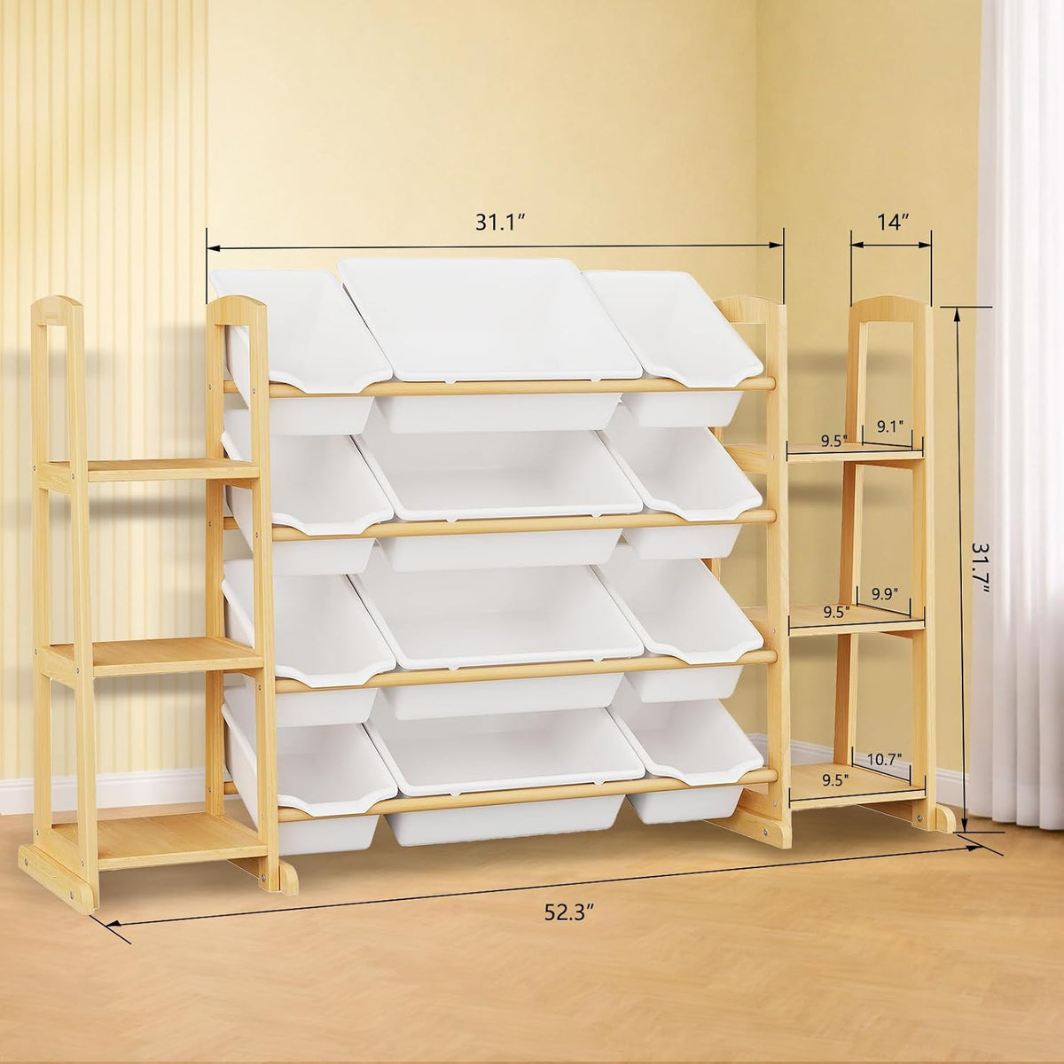 White Wooden Kids Toy Organizer Bookshelf