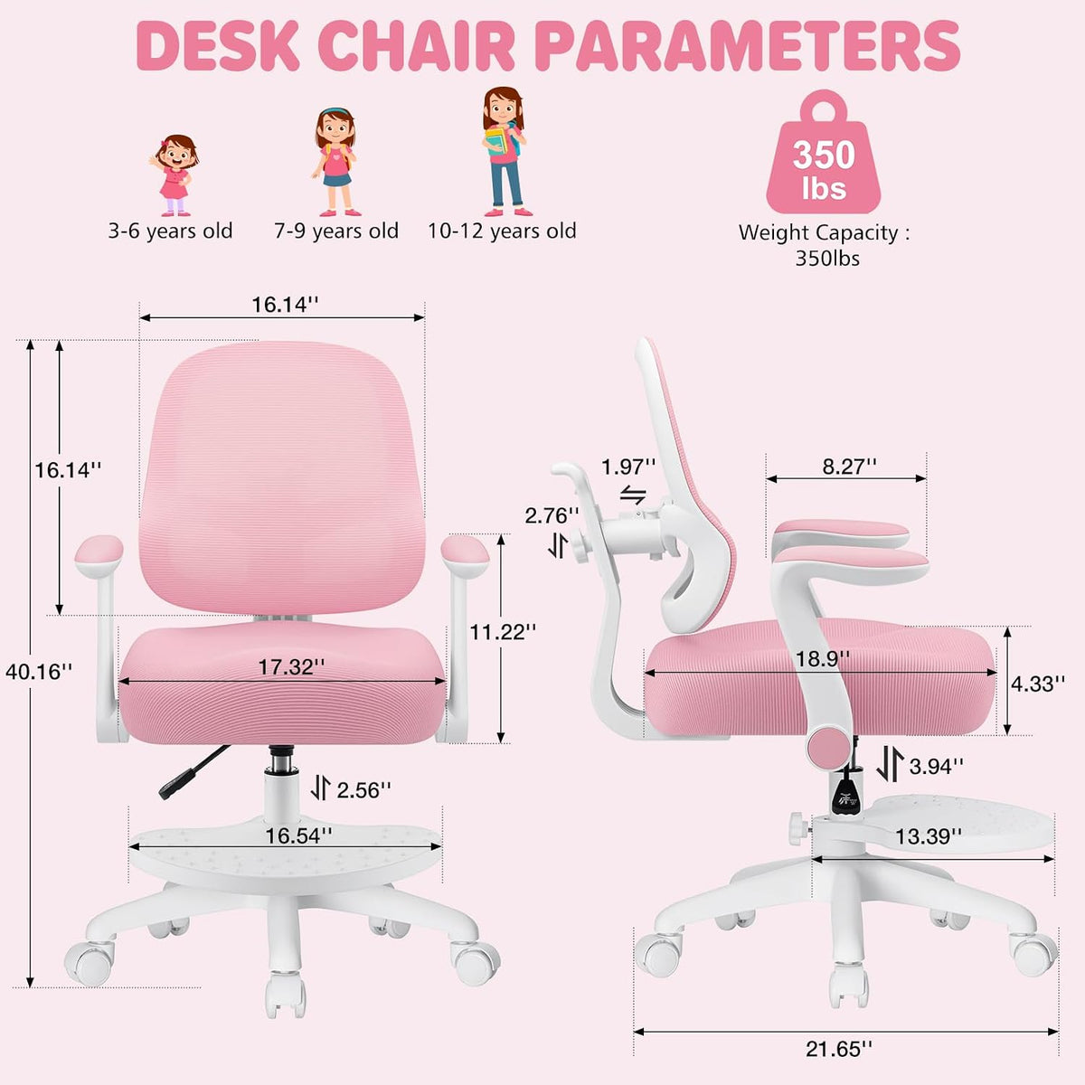 Pink Ergonomic Adjustable Kids Study Chair