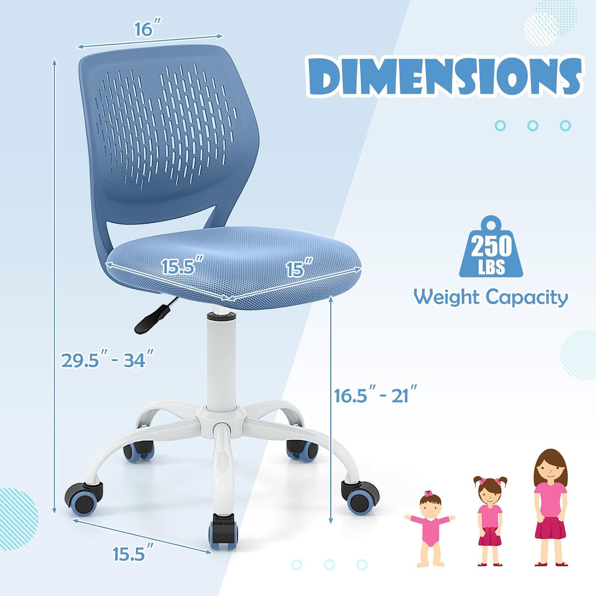 Mesh Adjustable Swivel Kids Study Desk Chair