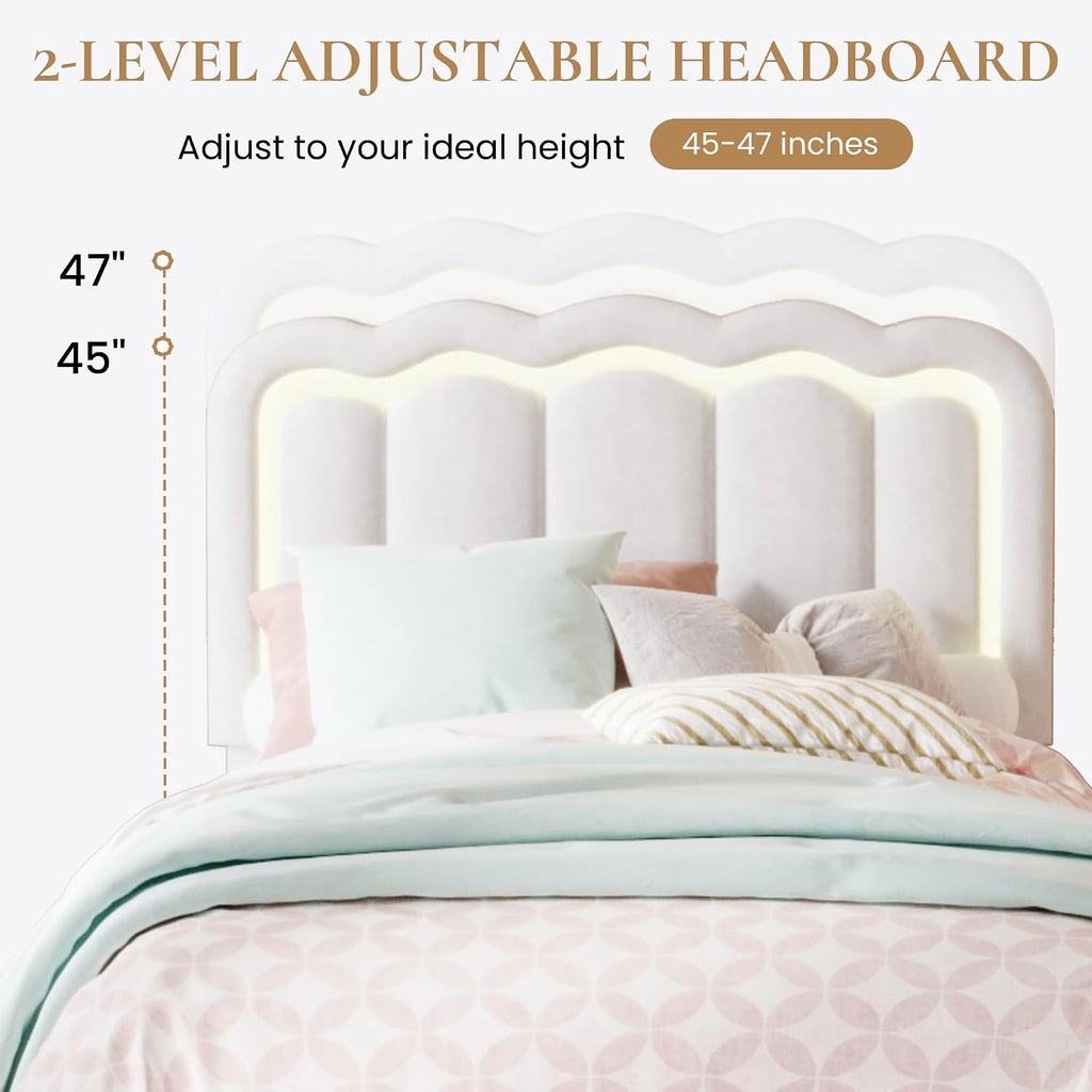 White Twin Bed Frame With LED Storage Drawer