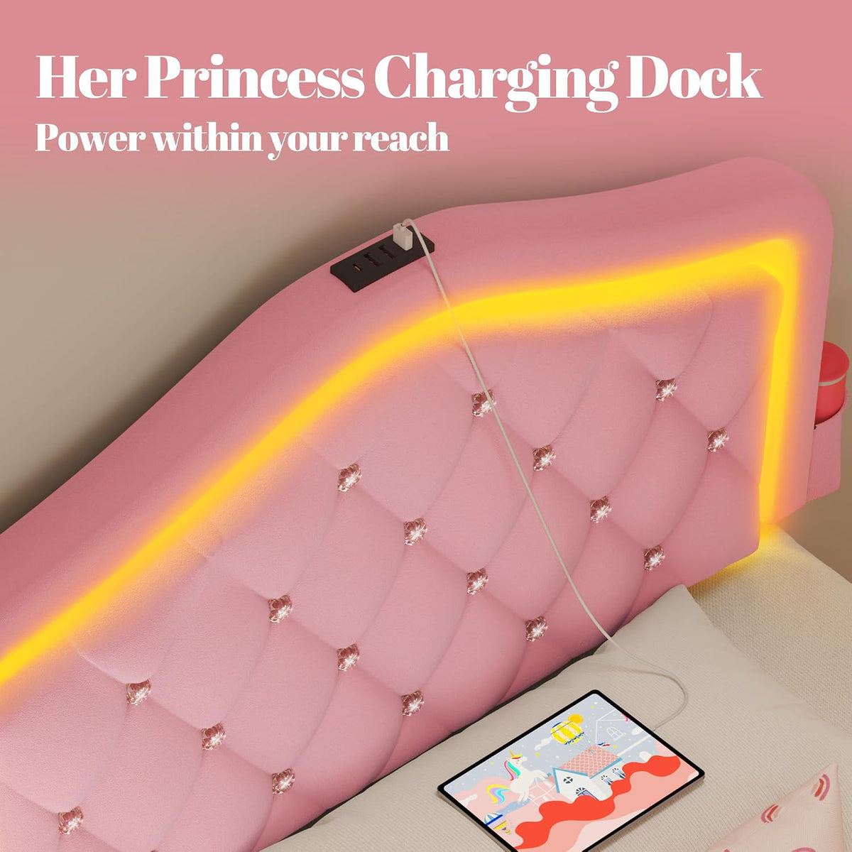 Pink Velvet Twin Girls Storage Bed Frame
