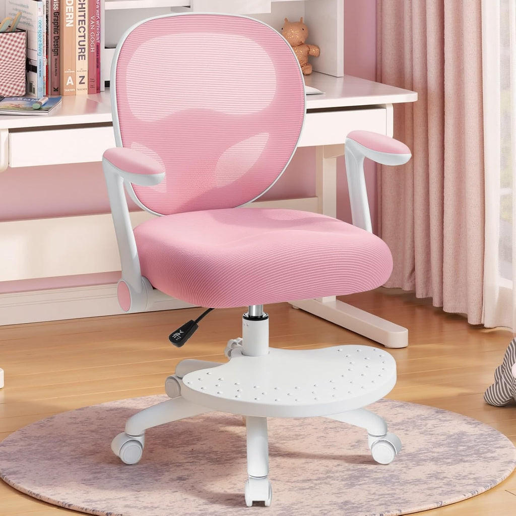 Pink Ergonomic Kids Desk Chair Flip‑Arms