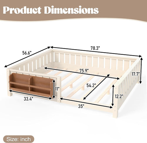 Beige Full Montessori Floor Bed With Rails