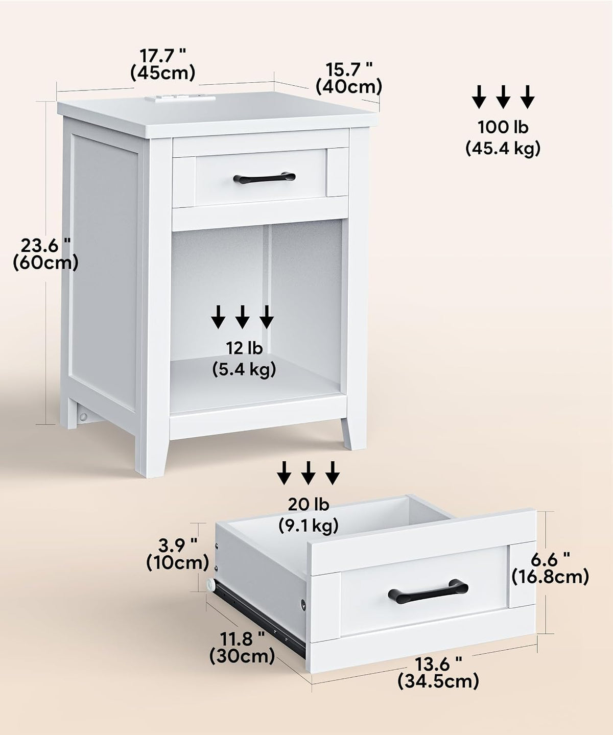 2‑Pack Farmhouse Nightstands With Charging Station