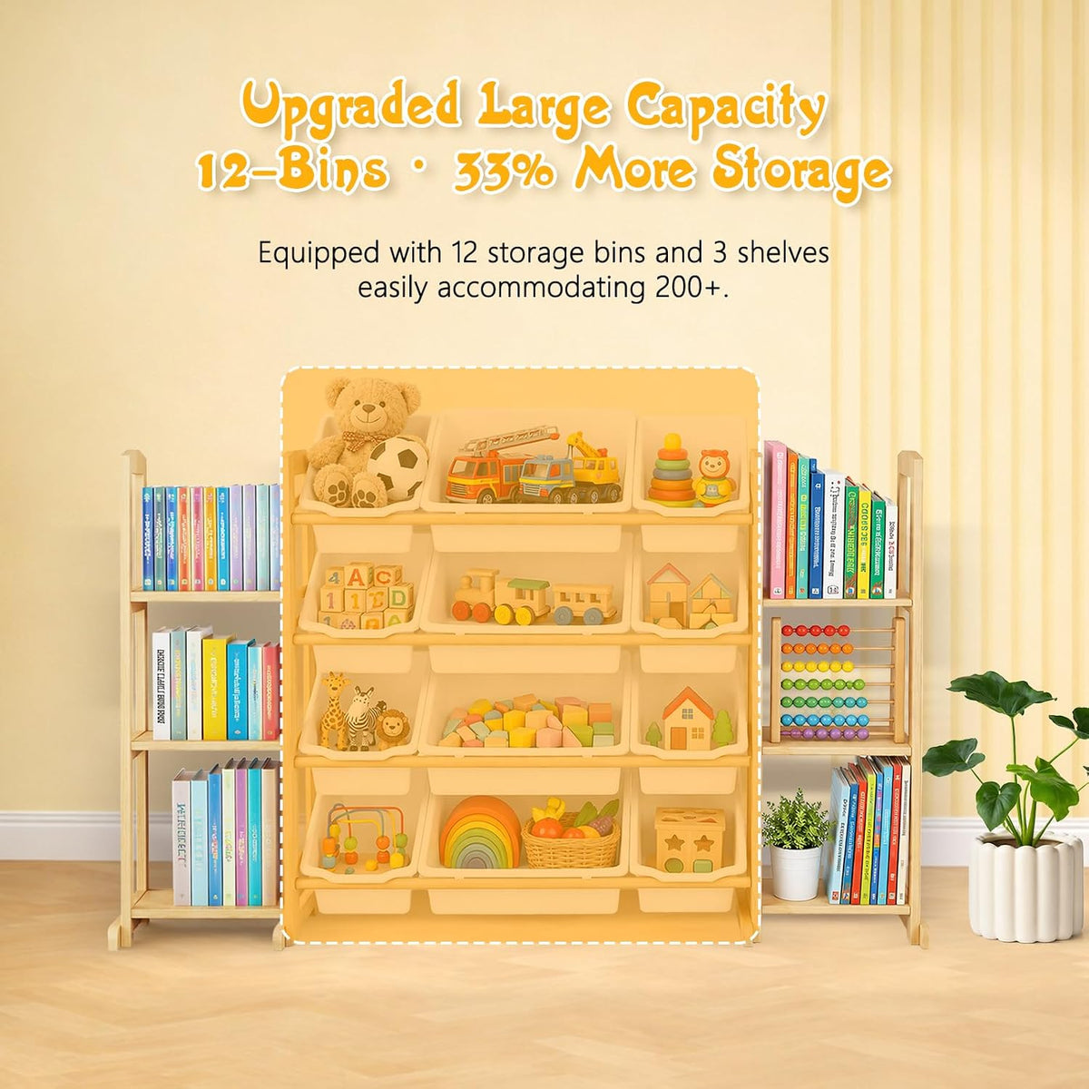 White Wooden Kids Toy Organizer Bookshelf