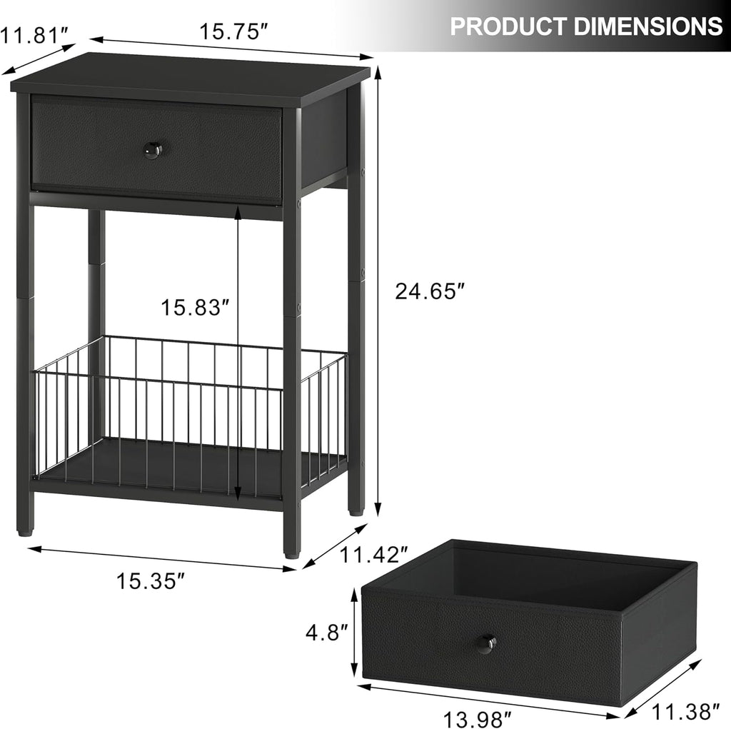 Black Small Nightstand With Storage Drawer