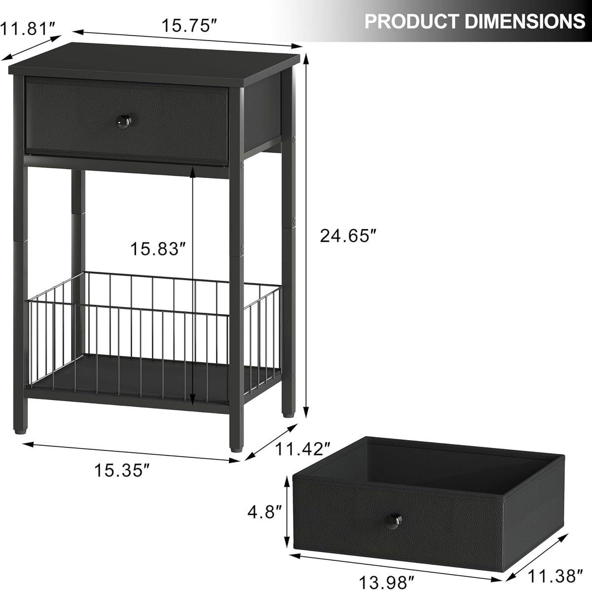 Black Small Nightstand With Storage Drawer