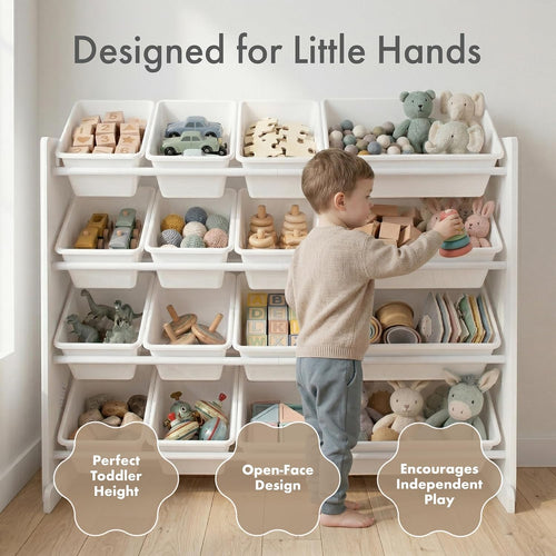 4‑Tier Kids Toy Organizer With 16 Bins