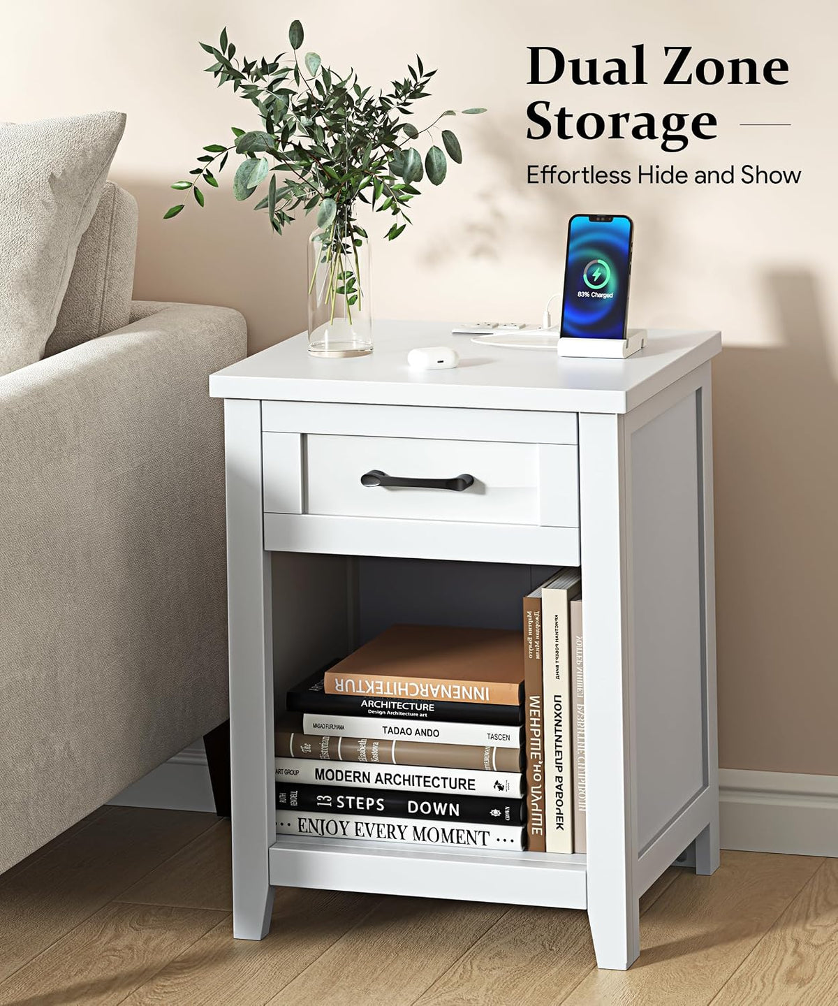 2‑Pack Farmhouse Nightstands With Charging Station