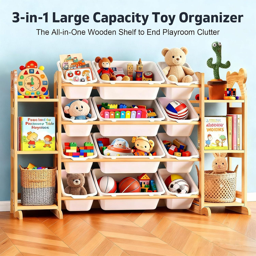 Kids Toy Organizer With Bins And Bookshelf