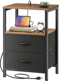 Nightstand With Charging Fabric Drawers