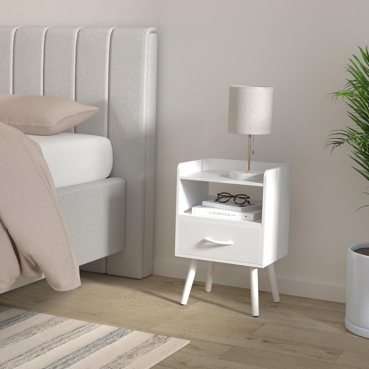 Mid‑Century Wood Nightstand With Storage