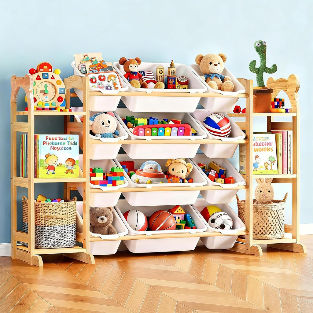 Kids Toy Organizer With Bins And Bookshelf