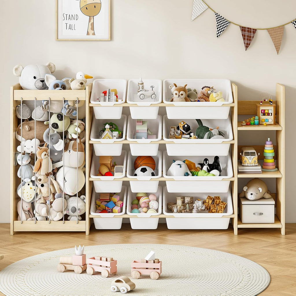 White Wood Kids Toy Organizer Bookcase