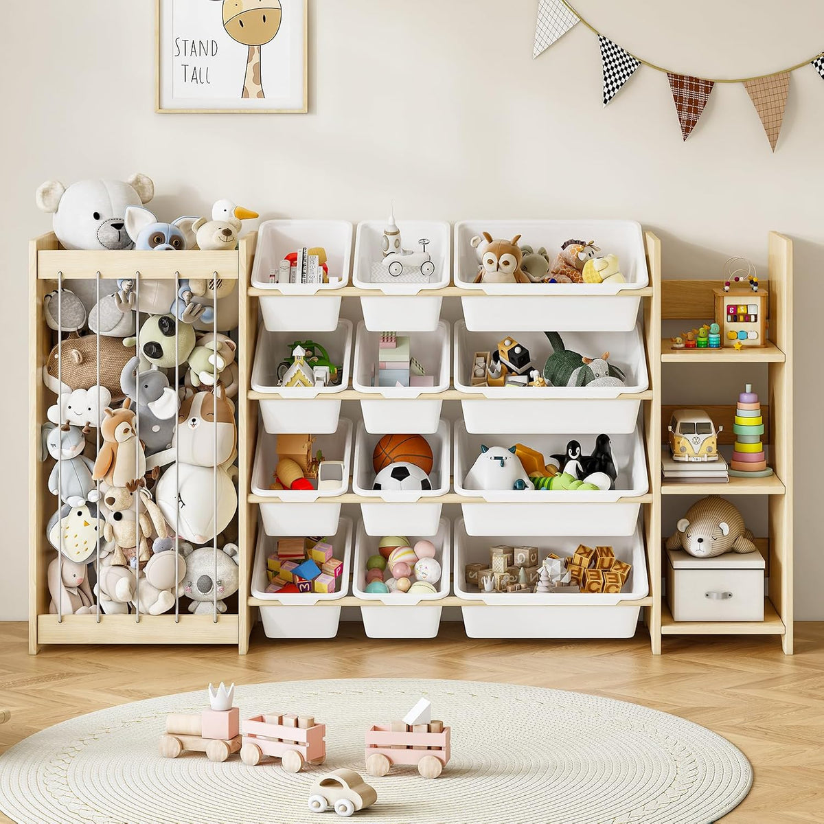 White Wood Kids Toy Organizer Bookcase