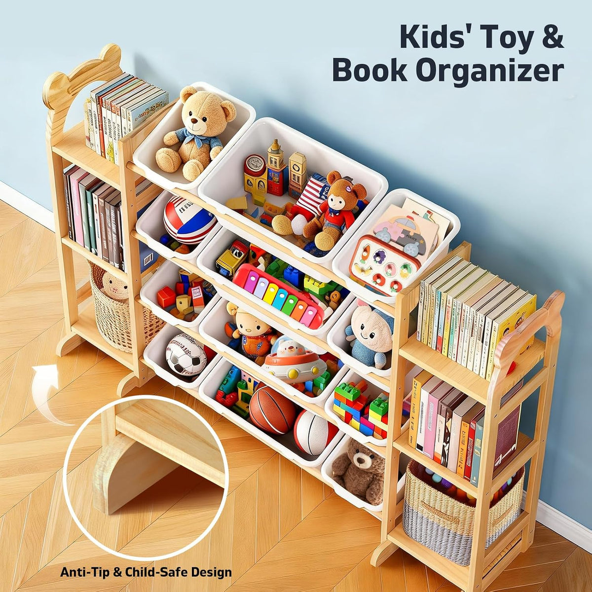 Kids Toy Organizer With Bins And Bookshelf
