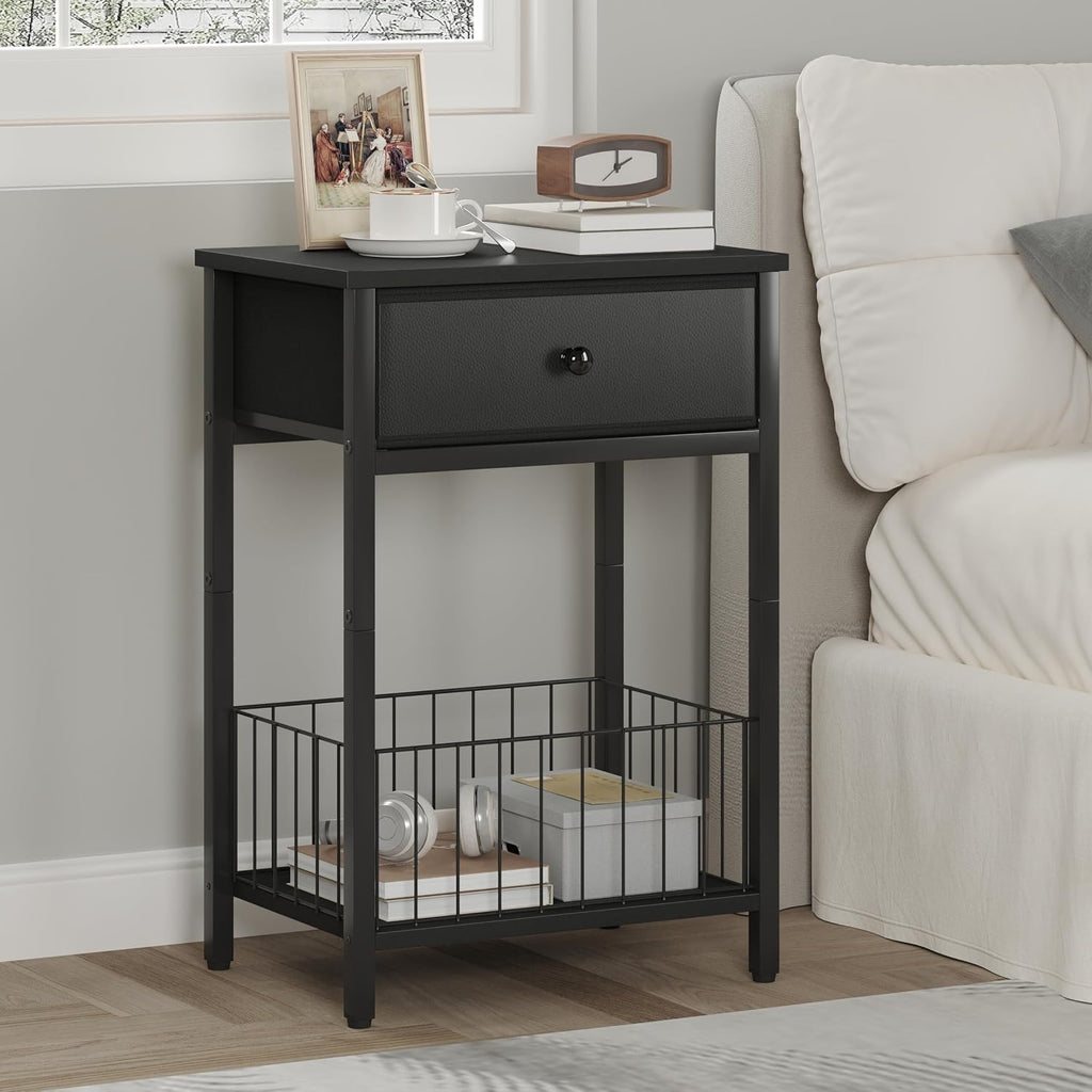 Black Small Nightstand With Storage Drawer