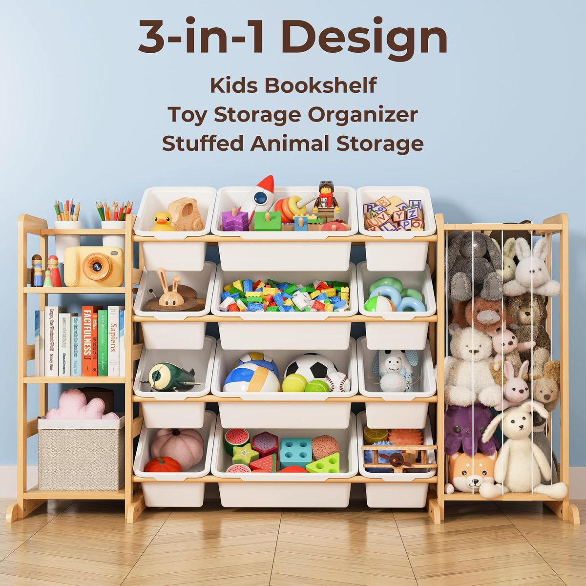 Kids Toy Storage Organizer With Bookshelf