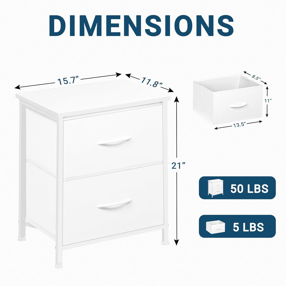 White Nightstand With 2 Fabric Drawers