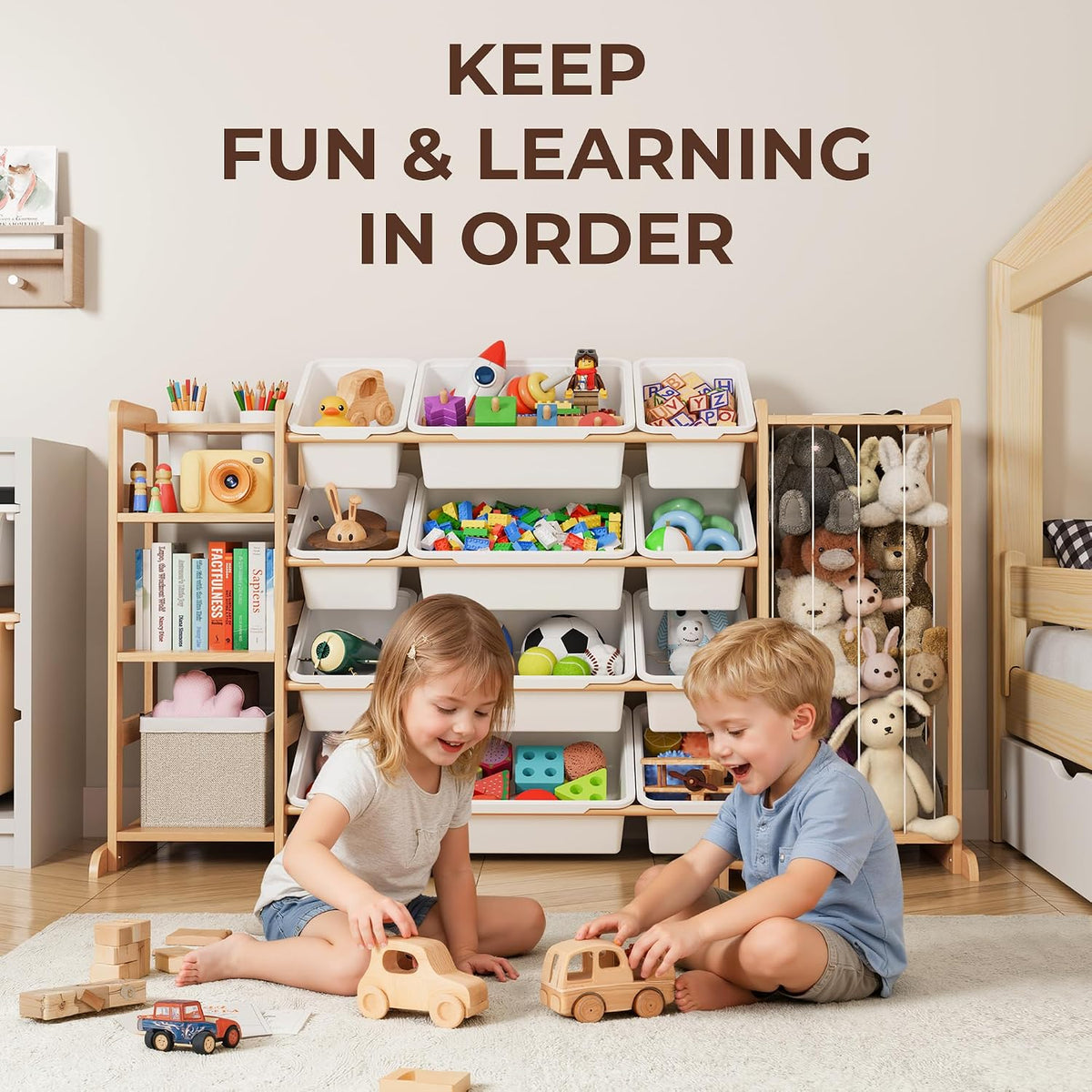 Kids Toy Storage Organizer With Bookshelf
