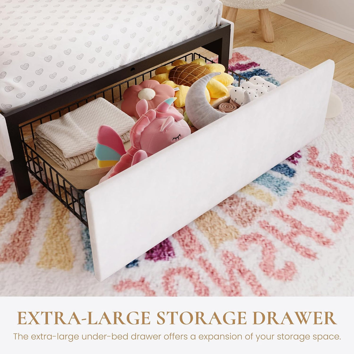 White Twin Bed Frame With LED Storage Drawer