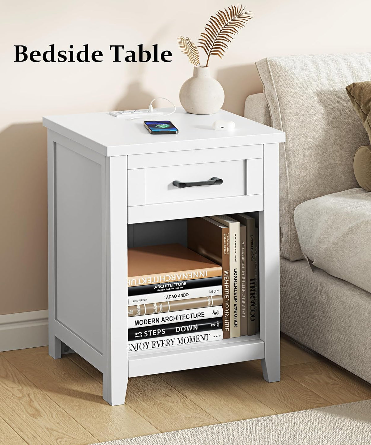 2‑Pack Farmhouse Nightstands With Charging Station