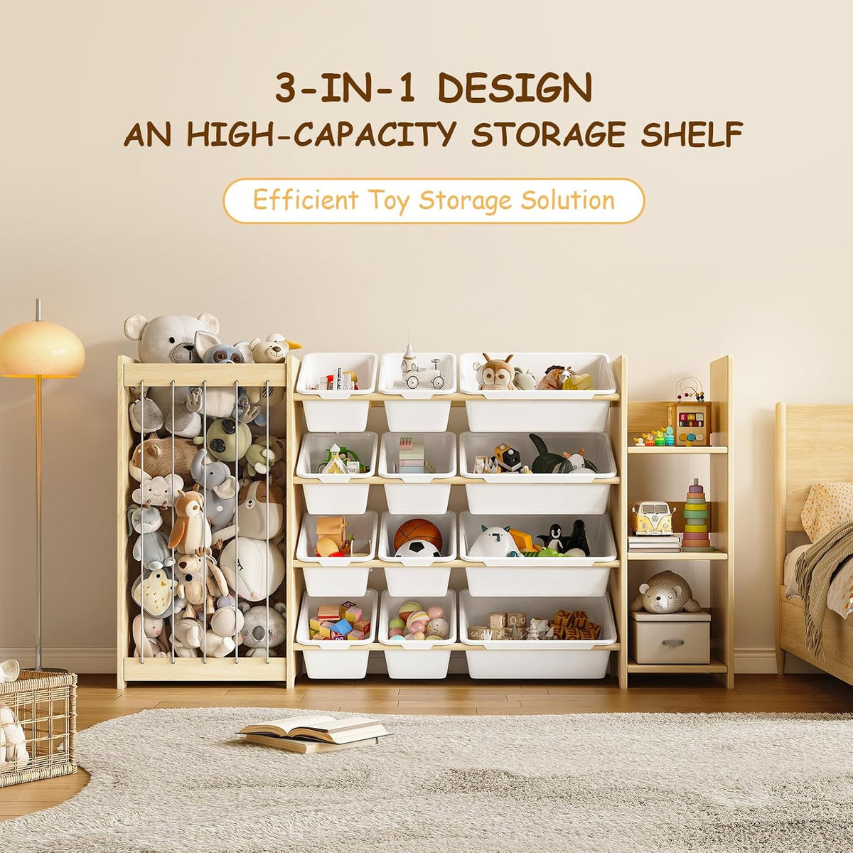 White Wood Kids Toy Organizer Bookcase