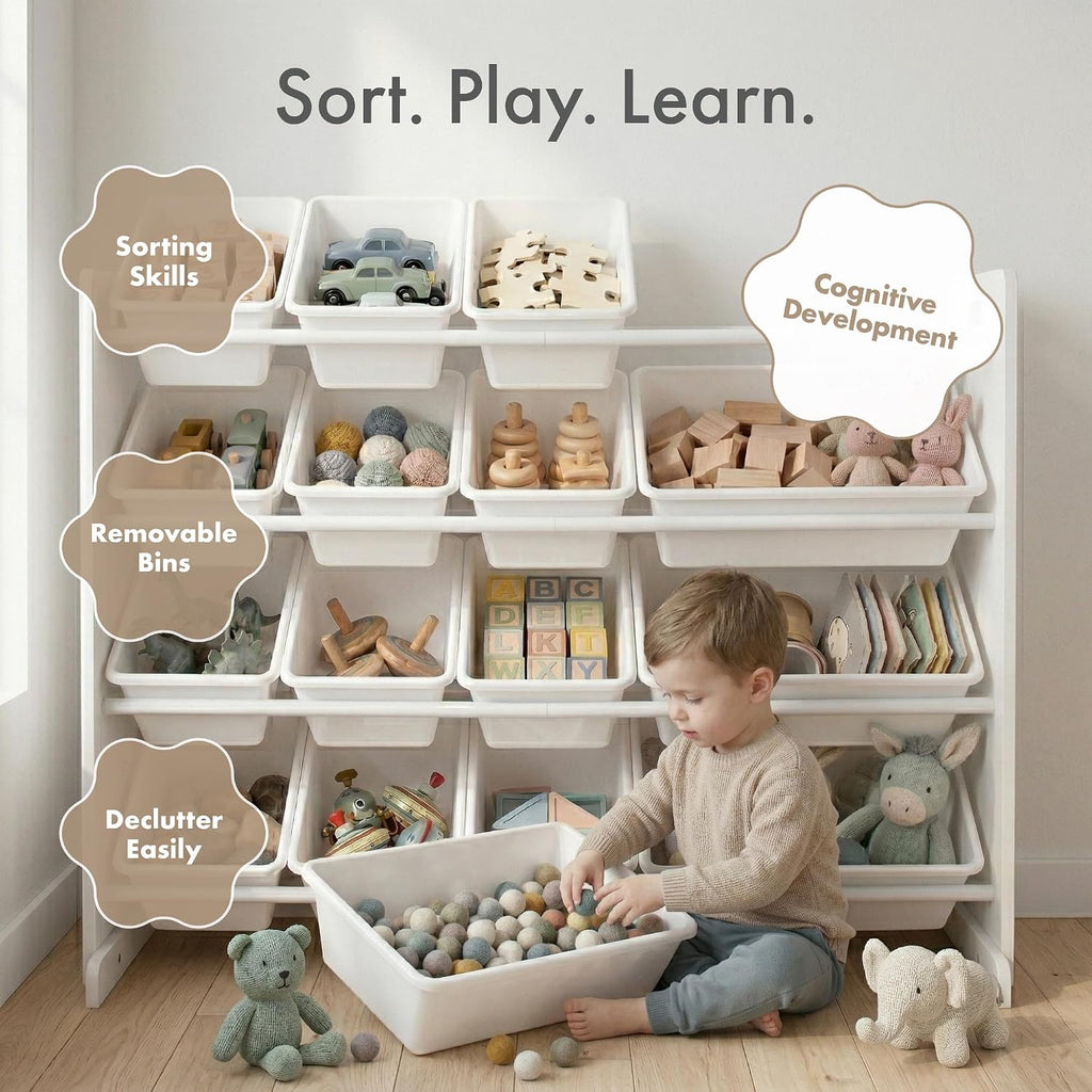 4‑Tier Kids Toy Organizer With 16 Bins