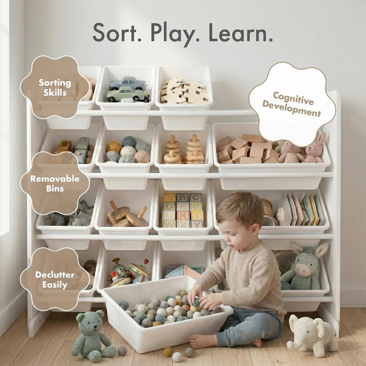 4‑Tier Kids Toy Organizer With 16 Bins