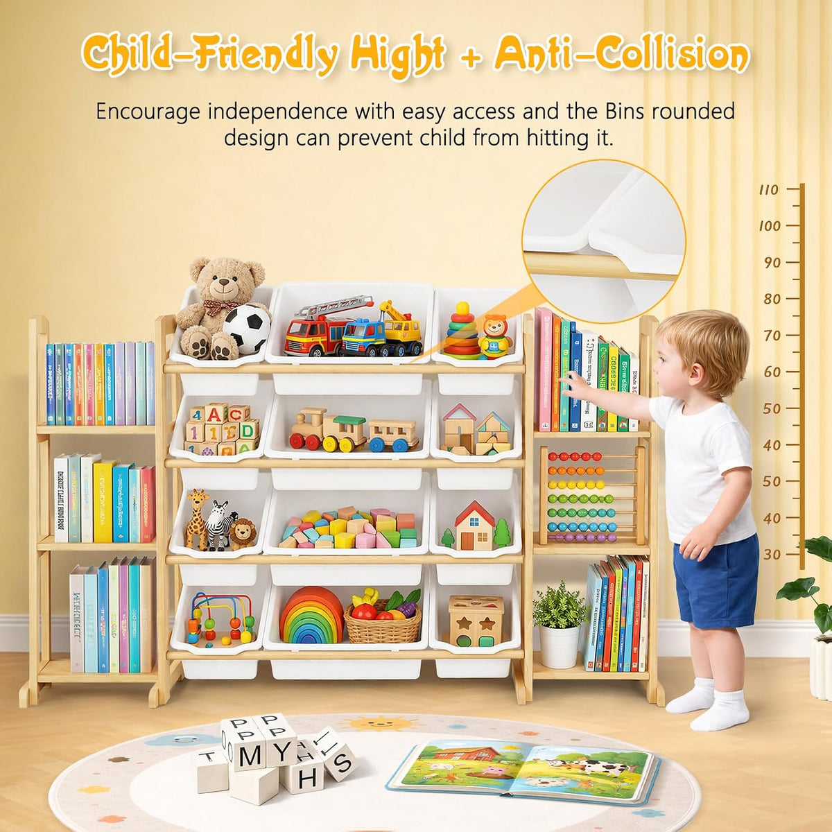 White Wooden Kids Toy Organizer Bookshelf