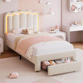 Beige Velvet LED Twin Storage Bed Frame